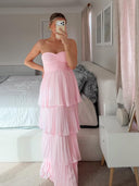 Odessa | Strapless Pleated Maxi – Sweetheart Tiered Skirt Wedding Guest Dress