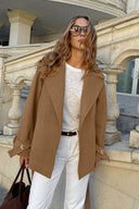 Olive | Belted Wrap Jacket – Wide Lapel Button Cuff Long Sleeve