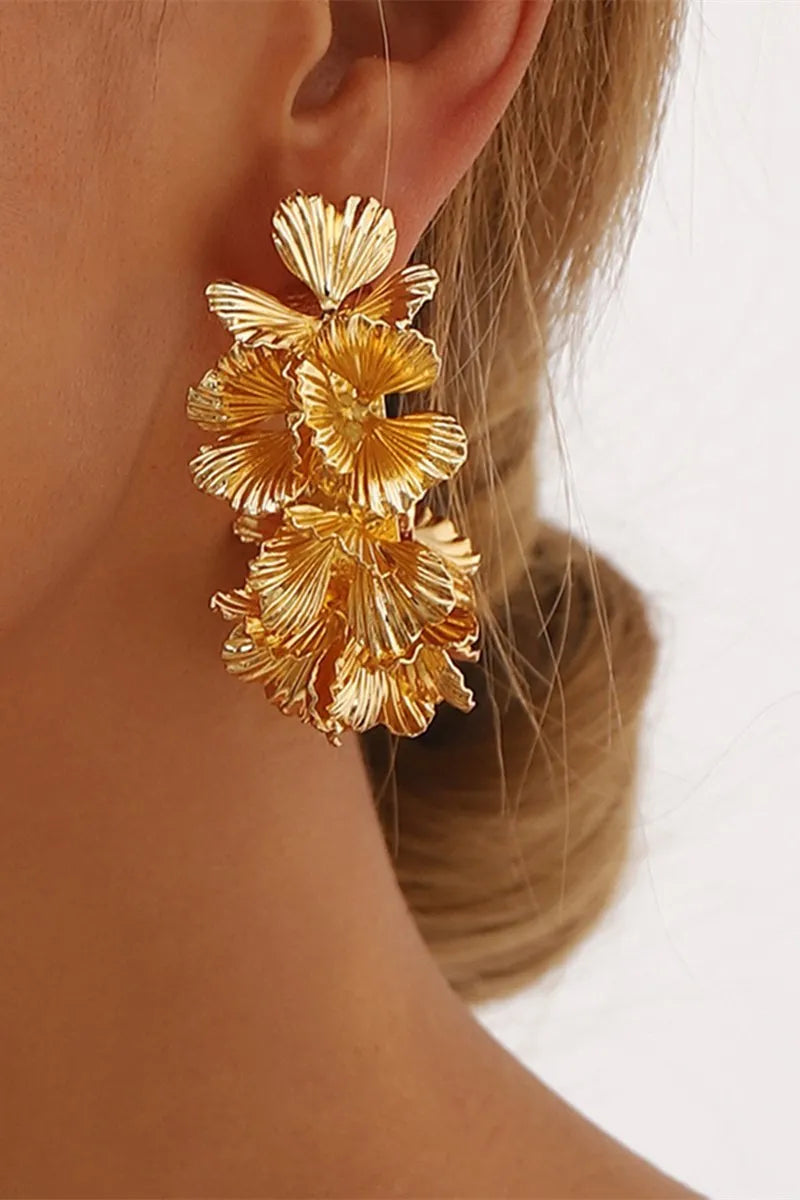 Olivia | Gold Ginkgo Petal Hoop Earrings – Oversized Layered Botanical Statement