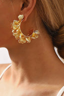 Olivia | Gold Ginkgo Petal Hoop Earrings – Oversized Layered Botanical Statement