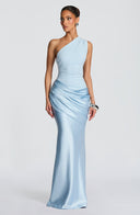 Ophelia | Satin Maxi – One Shoulder Draped Ruched Body-Con Formal Wedding Guest Dress