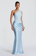 Ophelia | Satin Maxi – One Shoulder Draped Ruched Body-Con Formal Wedding Guest Dress