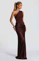 Ophelia | Satin Maxi – One Shoulder Draped Ruched Body-Con Formal Wedding Guest Dress