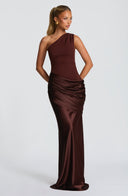 Ophelia | Satin Maxi – One Shoulder Draped Ruched Body-Con Formal Wedding Guest Dress