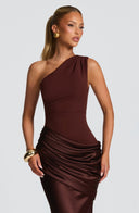 Ophelia | Satin Maxi – One Shoulder Draped Ruched Body-Con Formal Wedding Guest Dress