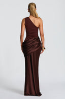 Ophelia | Satin Maxi – One Shoulder Draped Ruched Body-Con Formal Wedding Guest Dress
