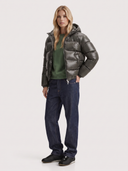 Oriana | Glossy Puffer Jacket – Winter Hooded Zip Front Long Sleeve Pockets