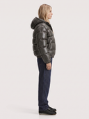 Oriana | Glossy Puffer Jacket – Winter Hooded Zip Front Long Sleeve Pockets