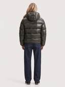Oriana | Glossy Puffer Jacket – Winter Hooded Zip Front Long Sleeve Pockets