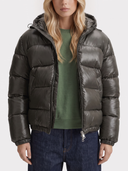 Oriana | Glossy Puffer Jacket – Winter Hooded Zip Front Long Sleeve Pockets