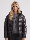 Oriana | Glossy Puffer Jacket – Winter Hooded Zip Front Long Sleeve Pockets