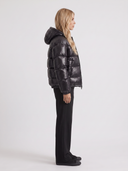 Oriana | Glossy Puffer Jacket – Winter Hooded Zip Front Long Sleeve Pockets