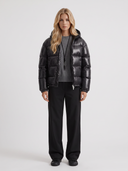 Oriana | Glossy Puffer Jacket – Winter Hooded Zip Front Long Sleeve Pockets