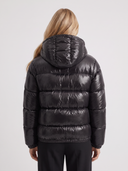Oriana | Glossy Puffer Jacket – Winter Hooded Zip Front Long Sleeve Pockets