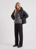 Oriana | Glossy Puffer Jacket – Winter Hooded Zip Front Long Sleeve Pockets