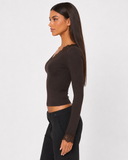 Orietta | Lace Trim Crop Top – Casual V Neck Long Sleeve Floral Cuffs Fitted