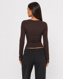 Orietta | Lace Trim Crop Top – Casual V Neck Long Sleeve Floral Cuffs Fitted