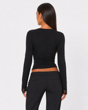 Orietta | Lace Trim Crop Top – Casual V Neck Long Sleeve Floral Cuffs Fitted