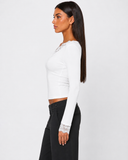 Orietta | Lace Trim Crop Top – Casual V Neck Long Sleeve Floral Cuffs Fitted