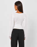 Orietta | Lace Trim Crop Top – Casual V Neck Long Sleeve Floral Cuffs Fitted
