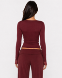 Orietta | Lace Trim Crop Top – Casual V Neck Long Sleeve Floral Cuffs Fitted