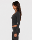 Orietta | Lace Trim Crop Top – Casual V Neck Long Sleeve Floral Cuffs Fitted