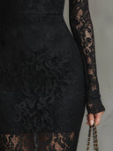 Orlaith | Floral Lace Maxi Dress – Evening High Neck Long Sleeves Fishtail