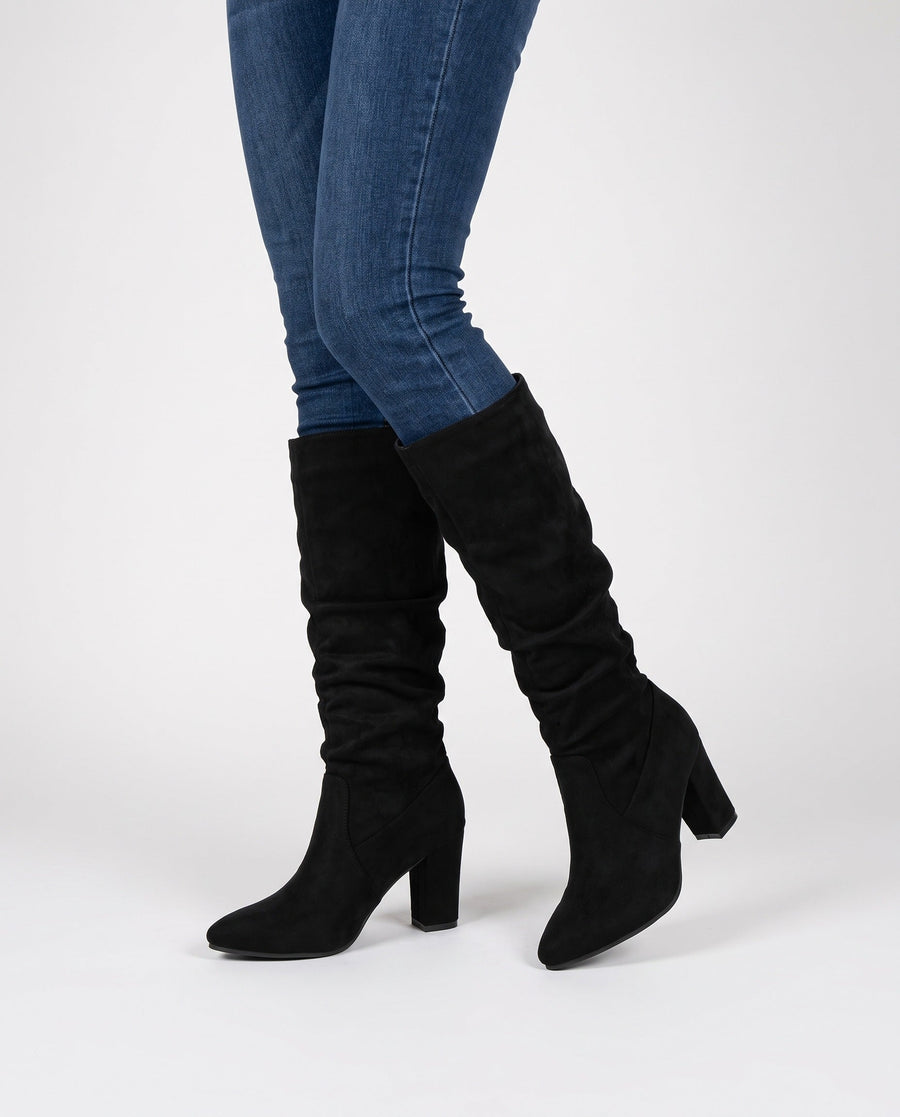 Ottavia | Suede Effect Knee High Boots – Winter Slouchy Pointed Toe Block Heel