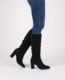 Ottavia | Suede Effect Knee High Boots – Winter Slouchy Pointed Toe Block Heel