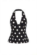 Paige | Polka Dot Halter Top – Plunge Neck Sleeveless Summer Blouse