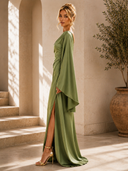 Paisley | One Shoulder Maxi Dress – Draped High Slit Formal Long Sleeve Gown