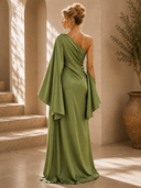 Paisley | One Shoulder Maxi Dress – Draped High Slit Formal Long Sleeve Gown