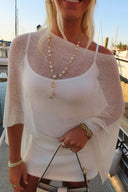 Palmer | Open Knit Crop Top – Off Shoulder Batwing Sleeve Sheer Beach Cover Up