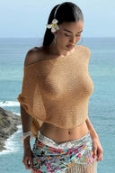 Palmer | Open Knit Crop Top – Off Shoulder Batwing Sleeve Sheer Beach Cover Up