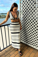 Paloma | Striped Crochet Two Piece Set – Crop Top Maxi Skirt Summer Holiday Set