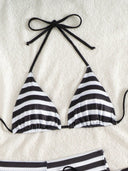 Patty | Striped Bikini Set – Beach Swim Halter Tie Side Mini Skirt