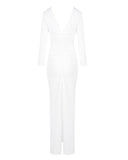 Paulina | Deep V Neck Rosette Maxi – Long Sleeve Ruched Bodycon Formal Dress