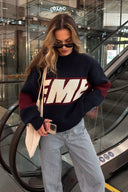 Payton | Graphic Knit Sweater – Casual Mock Neck Drop Shoulder Long Sleeve