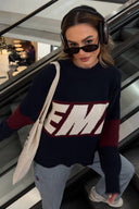 Payton | Graphic Knit Sweater – Casual Mock Neck Drop Shoulder Long Sleeve