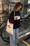 Payton | Graphic Knit Sweater – Casual Mock Neck Drop Shoulder Long Sleeve