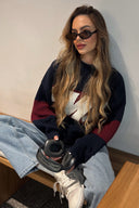 Payton | Graphic Knit Sweater – Casual Mock Neck Drop Shoulder Long Sleeve