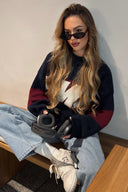 Payton | Graphic Knit Sweater – Casual Mock Neck Drop Shoulder Long Sleeve