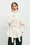 Pearl | Minimalist Belted Jacket – High Neck Button Collar