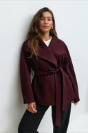 Pearl | Minimalist Belted Jacket – High Neck Button Collar