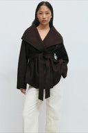 Pearl | Minimalist Belted Jacket – High Neck Button Collar