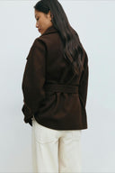 Pearl | Minimalist Belted Jacket – High Neck Button Collar