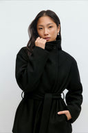 Pearl | Minimalist Belted Jacket – High Neck Button Collar