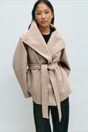 Pearl | Minimalist Belted Jacket – High Neck Button Collar