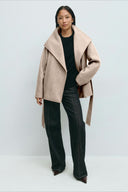 Pearl | Minimalist Belted Jacket – High Neck Button Collar