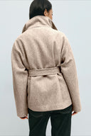 Pearl | Minimalist Belted Jacket – High Neck Button Collar